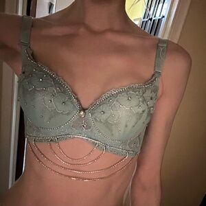 Handmade Aqua Crystal Festival Bra | EDC Rave Top | Rhinestone Chain Embellished